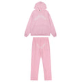 Sp5der Rhinestone Letter Graphic Pink Hoodie and Sweatpants Tracksuit Set