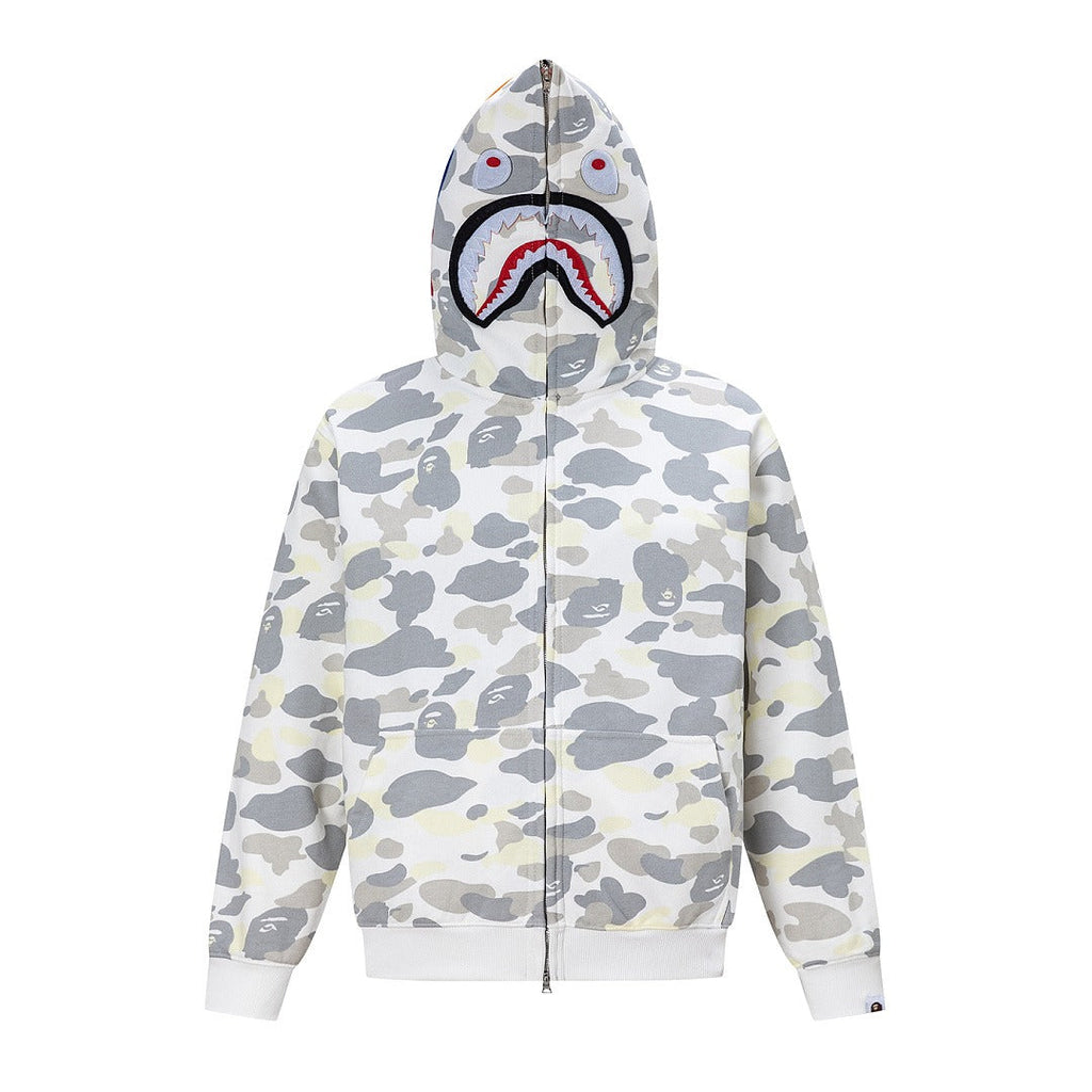 BAPE Shark Full Zip Camo Hoodie (White Camo)