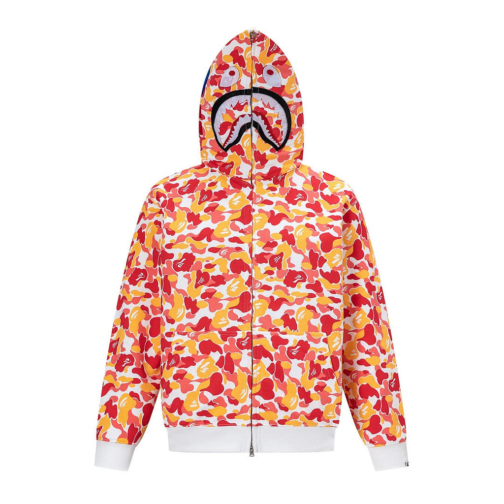 BAPE Shark Full Zip Camo Hoodie (Yellow, Red & White Multi-Camo)