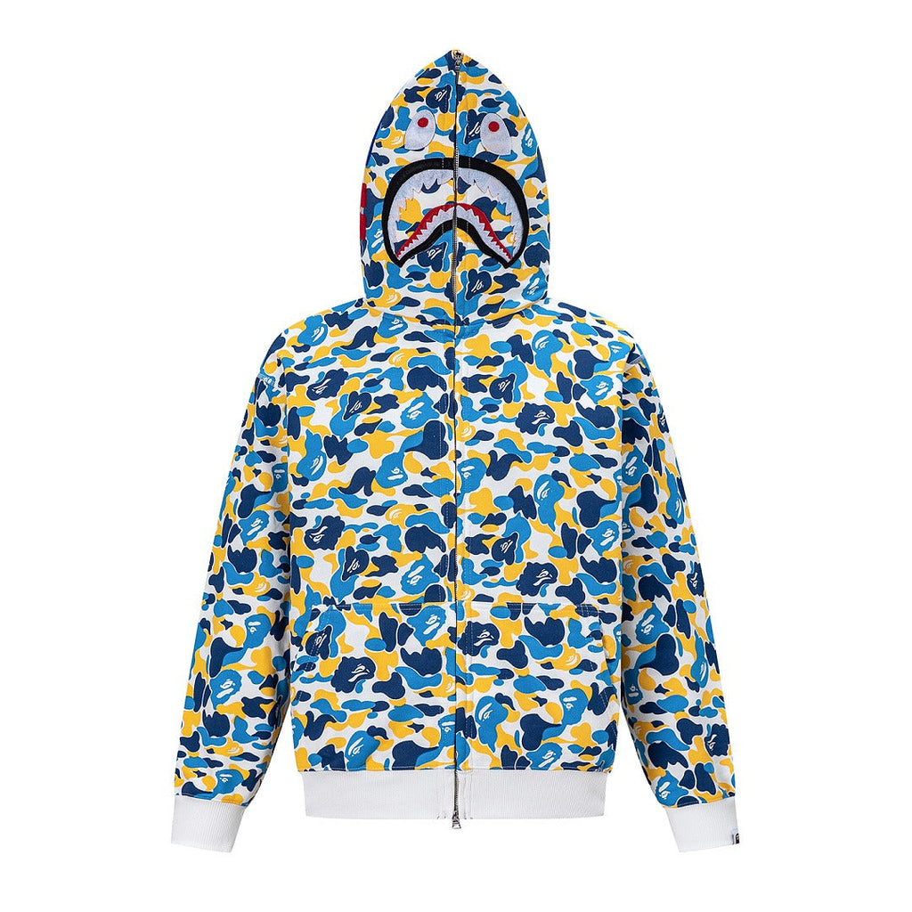 BAPE Shark Full Zip Camo Hoodie (Blue, Yellow & White Multi-Camo)