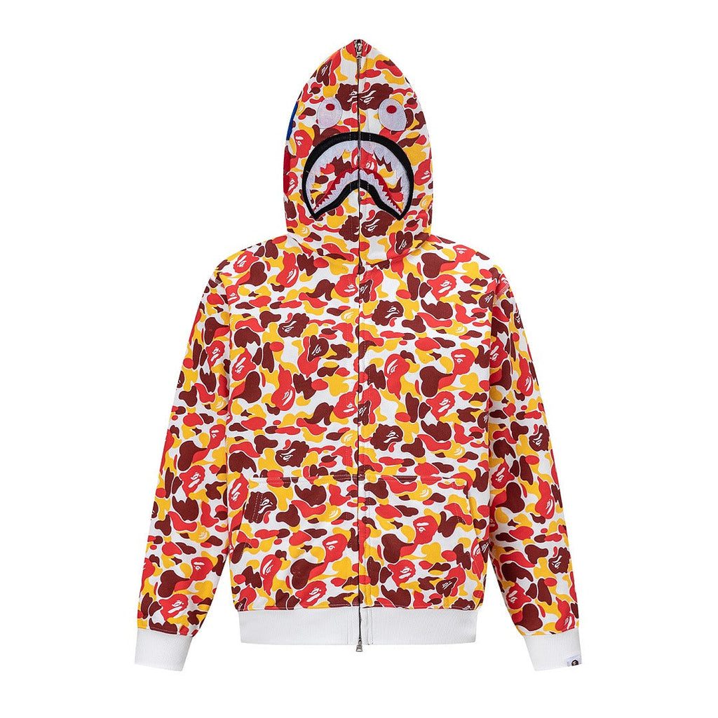BAPE Shark Full Zip Camo Hoodie (Yellow, Red & Brown Multi-Camo)