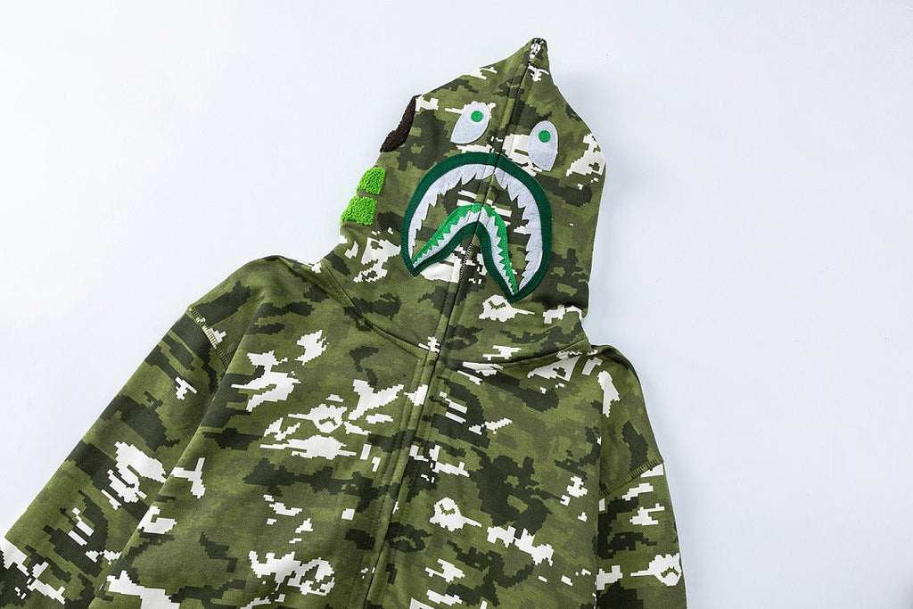 BAPE Shark Full Zip Snowflake Camo Hoodie (Green)